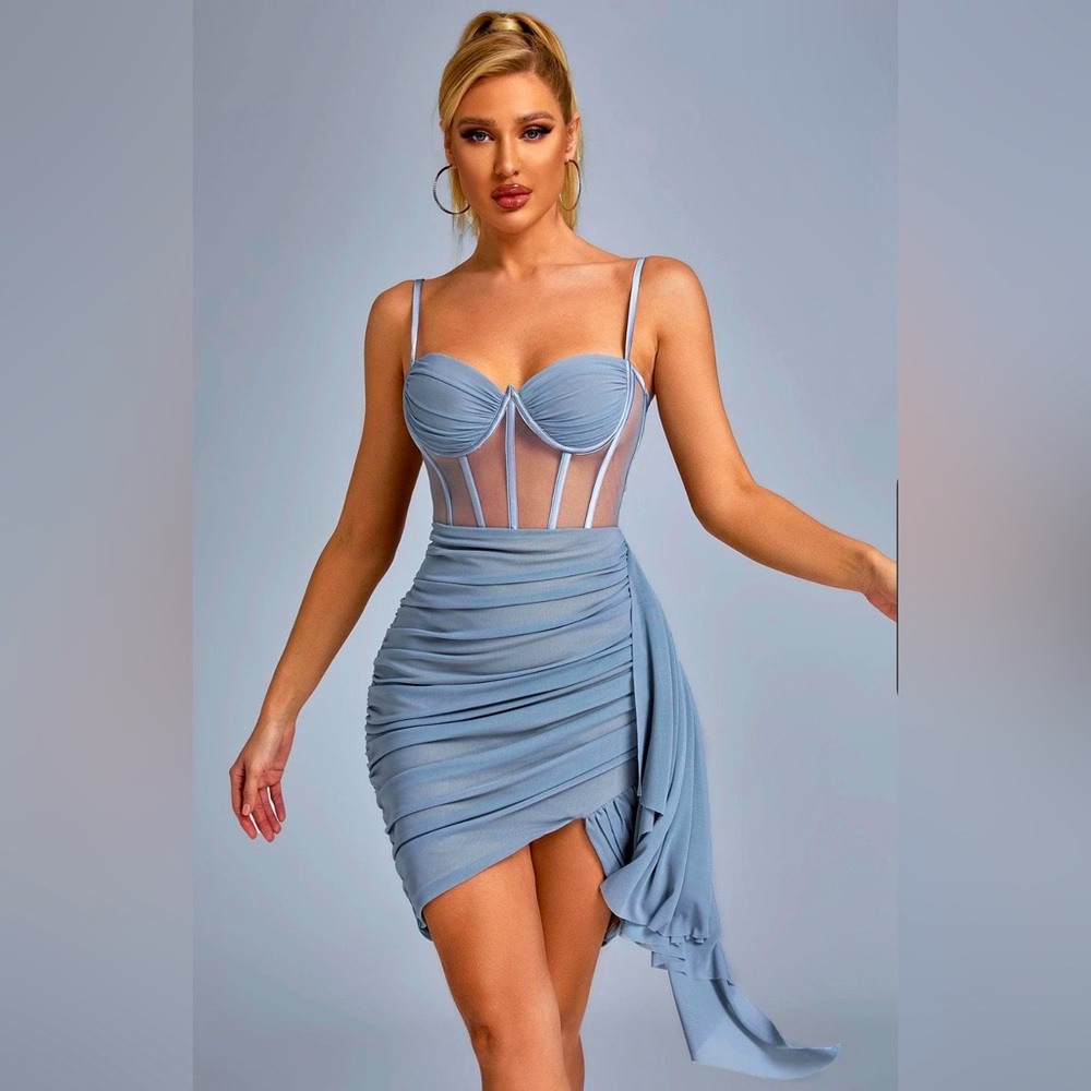 Larisa Mesh Corset Mini Dress - Grey (XS)